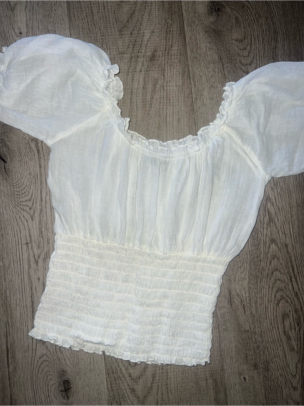 Vintage Venus White Smocked Crop Top with Puff Sleeves